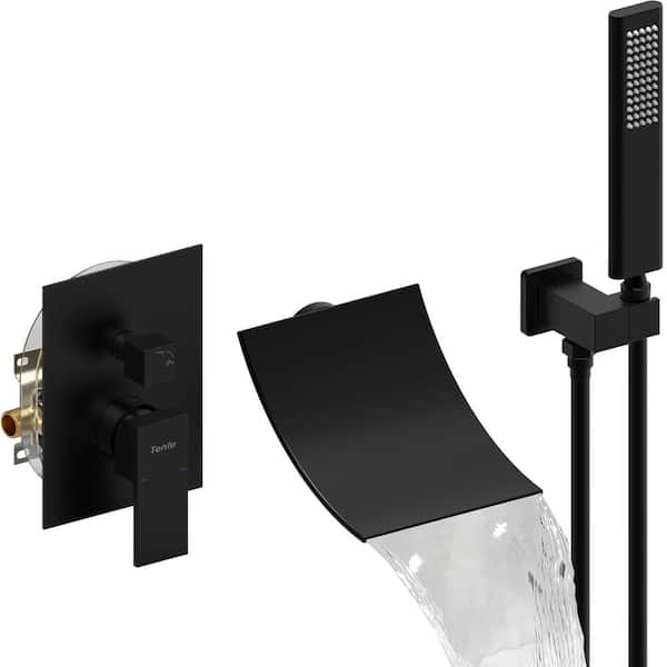 LORDEAR Single Handle 2-Spray Curved Spout Tub and Shower Faucet 2.0 GPM with Handheld in. Matte Black (Valve Included)