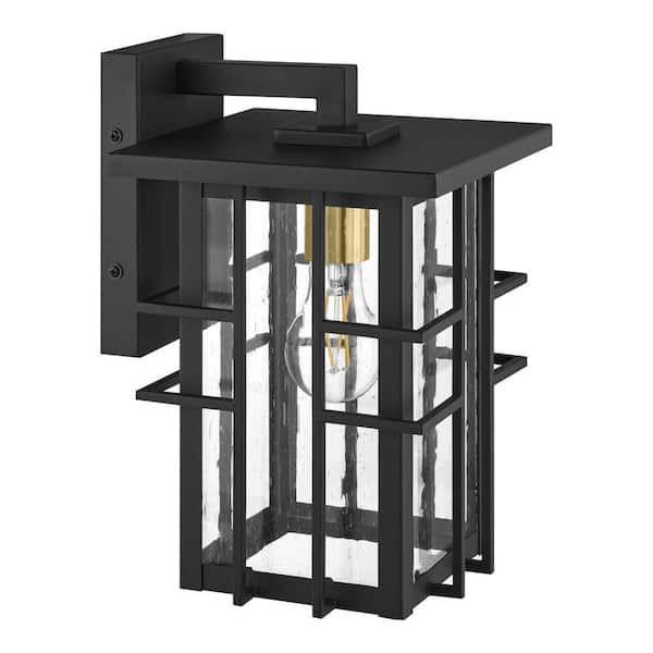 Hampton Bay Glenfield Small 12 in. 1-Light Black Outdoor Wall Light Fixture with Seeded Glass