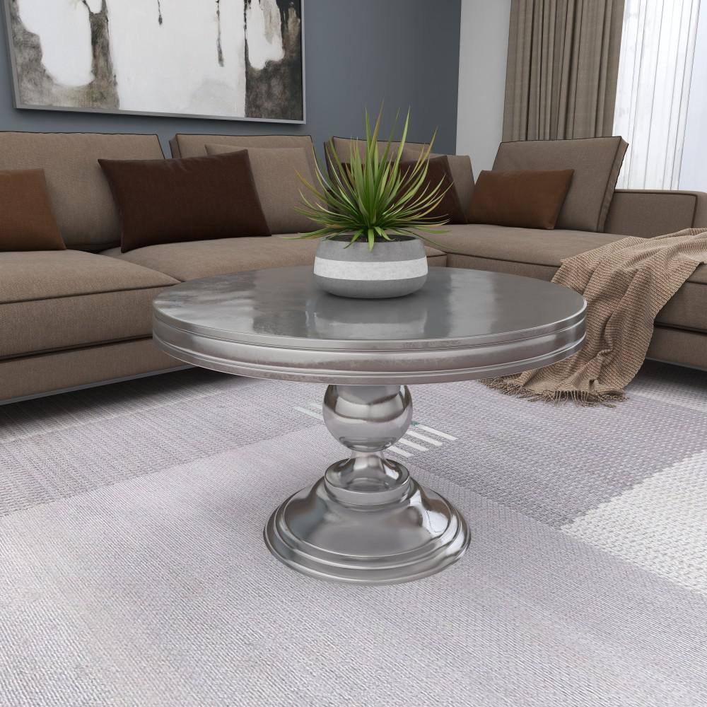 Elegant Goblet-Inspired Round Metal Coffee Table in Silver Finish
