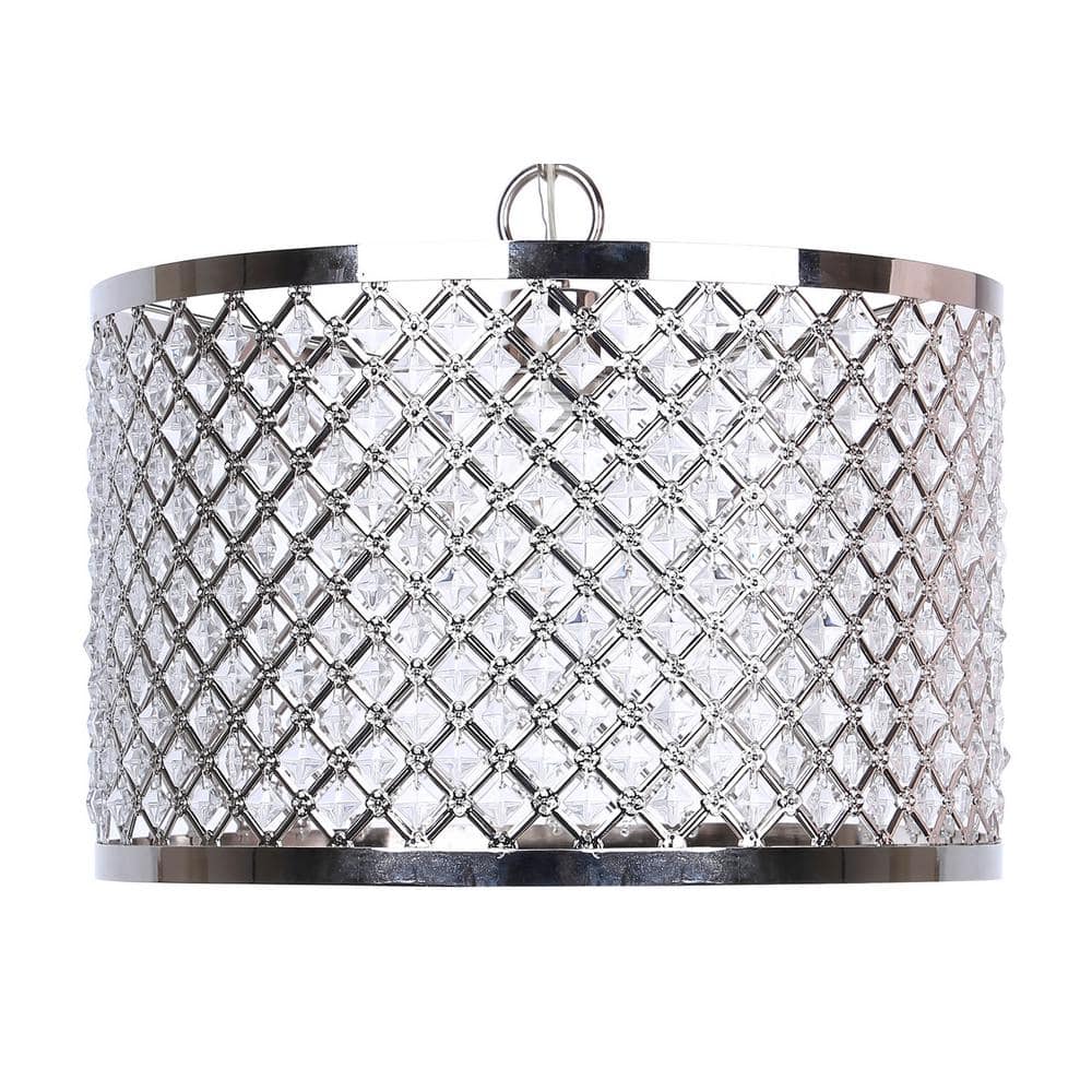Polished Nickel Drum Pendant with Diamond Crystal Accents