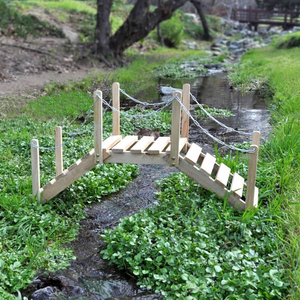 3 ft. Natural Cedar Wood Classic Arch Garden Bridge with Side Rails (Decorative Use Only)