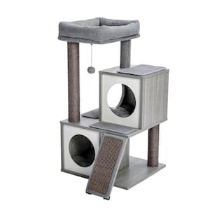 35 Inches Wooden Medium Cat Tree House in Gray
