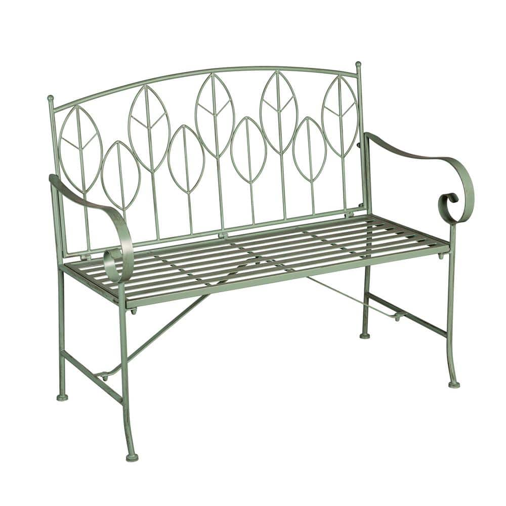 Sage green metal garden bench discount