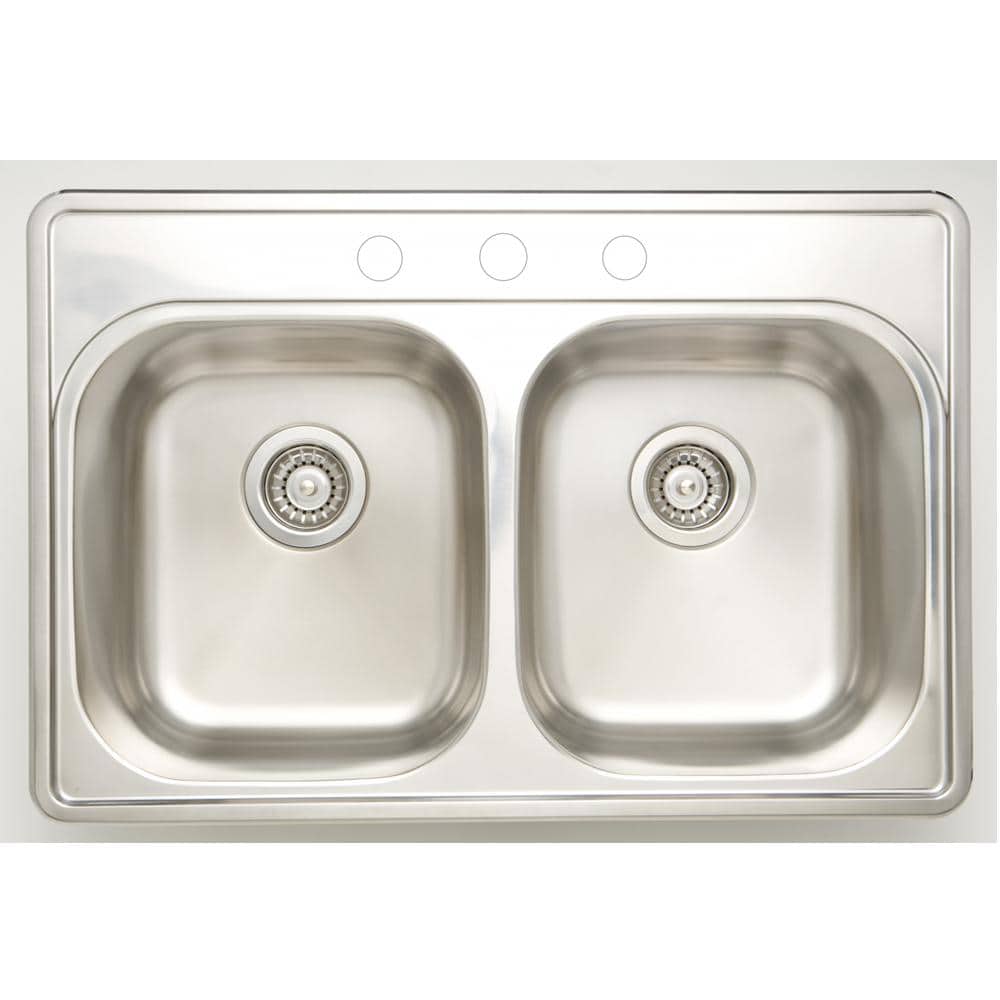 Drop-In Stainless Steel 30.5 in. 3-Hole 50/50 Double Bowl Kitchen Sink in C