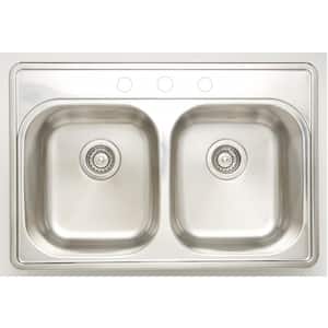 Drop-In Stainless Steel 30.5 in. 3-Hole 50/50 Double Bowl Kitchen Sink in Chrome