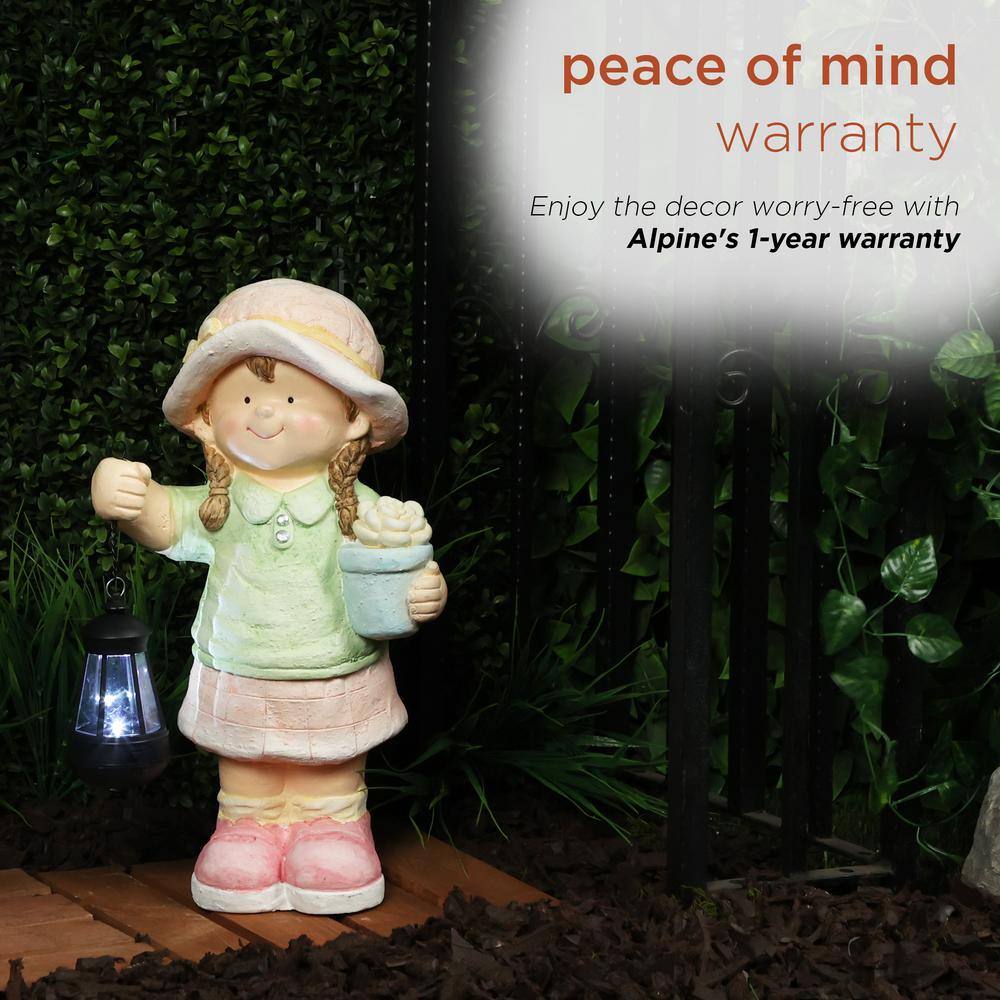 17" Tall Girl Holding Lantern Solar LED Light Statue
