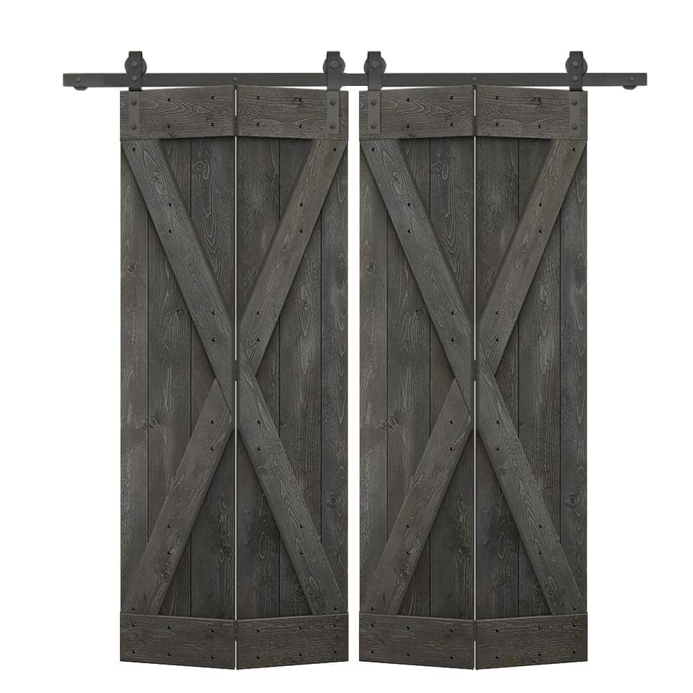 48 in. x 84 in. X Pre Assembled Carbon Gray Wood Double Solid Core Bi-fold Barn Doors with Sliding Hardware Kit price history on PriceWatchPro