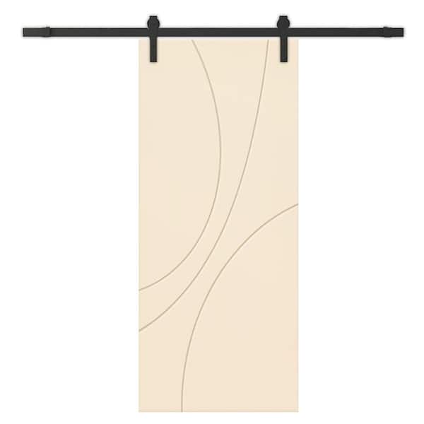 CALHOME 30 in. x 96 in. Beige Painted Composite MDF Paneled Interior Sliding Barn Door with Hardware Kit