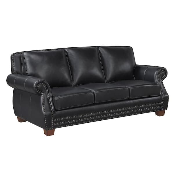 Lazzara Martina 86 in. W Rolled Arm Leather Rectangle Sofa in