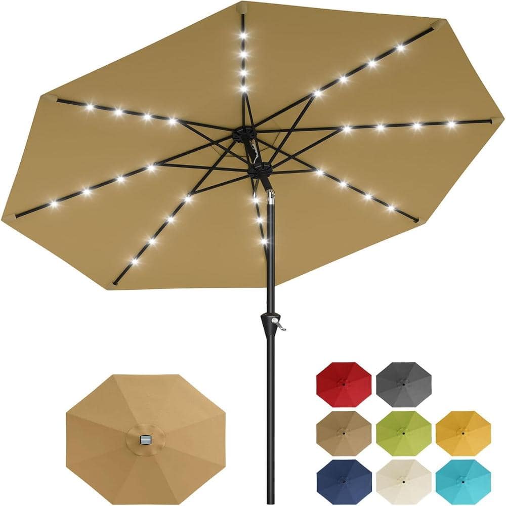 9FT Patio Umbrella with Solar LED Lights, Crank Lift, Push Button Tilt, UV Protection, for Pool Yard Garden, Khaki price history on PriceWatchPro