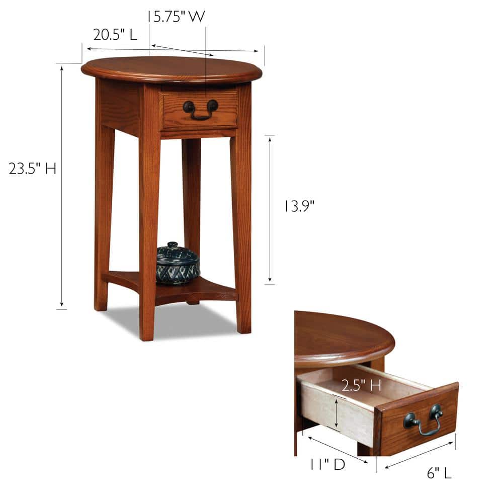 Elegant Round Medium Oak Side Table with Storage Drawer