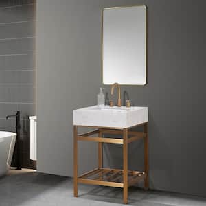 Merano 24 in. W x 22 in. D x 35 in. H Single Sink Bath Vanity in Brushed Gold with White Composite Stone Top and Mirror
