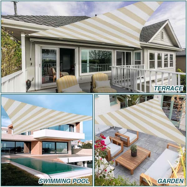 15 ft. x 15 ft. Beige Triangle Heavy Weight Sun Shade Sail, 95% UV Blockage, Patio and Pool Cover