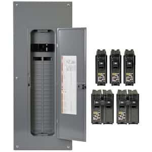 Homeline 200 Amp 40-Space 80-Circuit Panel w/ 3-20 Amp Single Pole, 2-30 Amp Double Pole Breakers, Cover-Value Pack