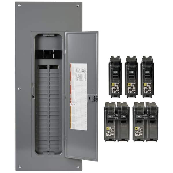 Square D Homeline 200 Amp 40-Space 80-Circuit Panel w/ 3-20 Amp Single Pole, 2-30 Amp Double Pole Breakers, Cover-Value Pack