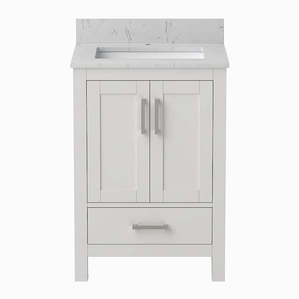 Aeterna 24 in. W x 22 in. D x 34 in. H Single Sink Freestanding Bath Vanity in White with Cultured Marble Top