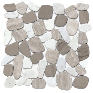 Cultura Winter Honed and Tumbled 11.81 in. x 11.81 in. x 8 mm Pebbles Mesh-Mounted Mosaic Tile (1 sq. ft.)