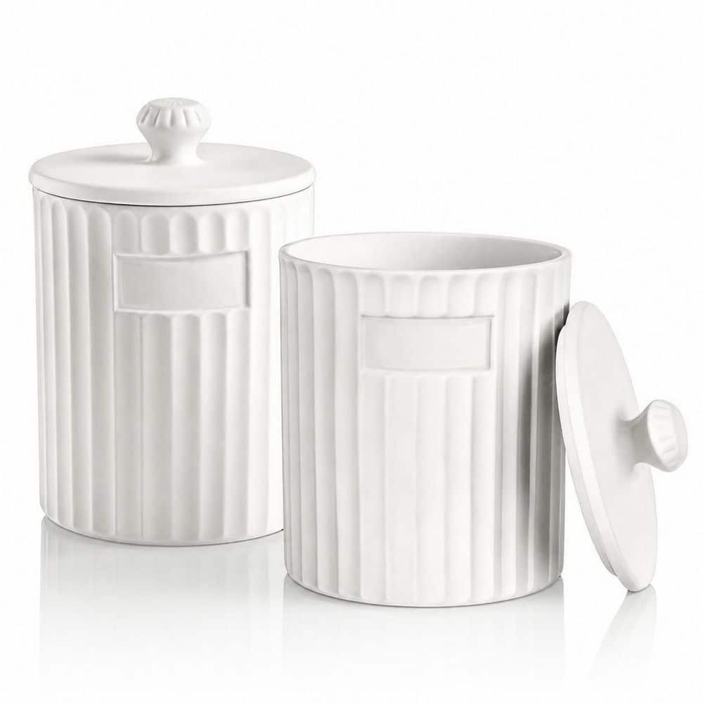 White Ceramic Bathroom Organizer Set 2-Pack with Lids 4 x 4 x 5 in Qtip Holder and Cotton Pad Dispenser price history on PriceWatchPro