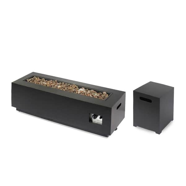 Noble House Wellington 15.25 in. x 19.75 in. Rectangular Iron Propane Fire Pit in Brushed Brown with Tank Holder