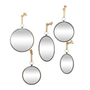 22 in. x 13 in. Round Framed Gray Wall Mirror with Hanging Rope (Set of 5)
