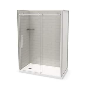 Utile Metro 32 in. x 60 in. x 83.5 in. Left Drain Alcove Shower Kit in Soft Grey with Chrome Shower Door