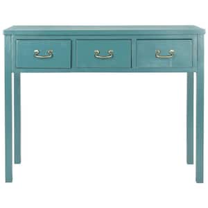Cindy 40 in. Slate Teal Standard Rectangle Wood Console Table with Drawers