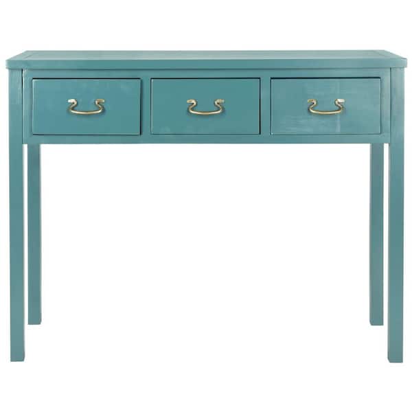 SAFAVIEH Cindy 40 in. 3-Drawer Blue Wood Console Table