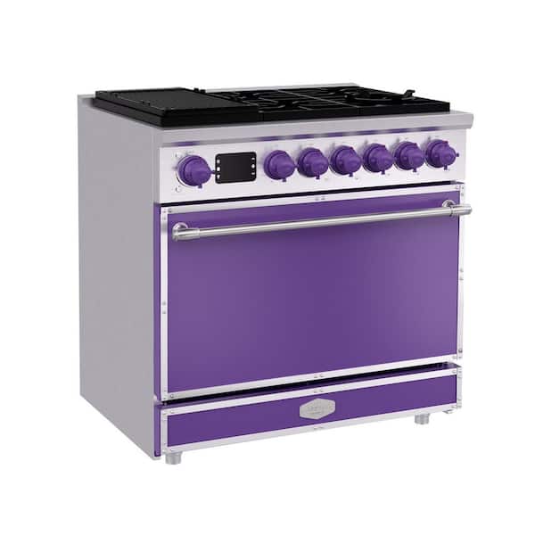 36 in. Freestanding Gas Range with 6 Sealed Burners and 5.2 cu. ft. Convection Oven, in Purple with Stainless Steel