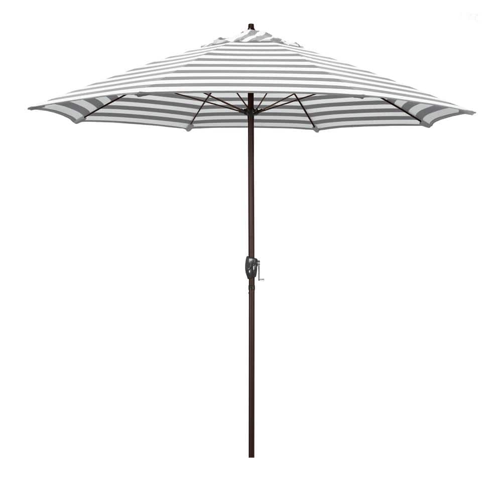 9 ft. Bronze Aluminum Market Patio Umbrella with Fiberglass Ribs and Auto Tilt in Gray White Cabana Stripe Olefin price history on PriceWatchPro