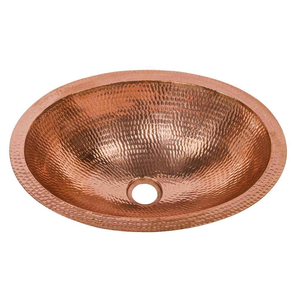17" Oval Polished Copper Undermount Bathroom Sink