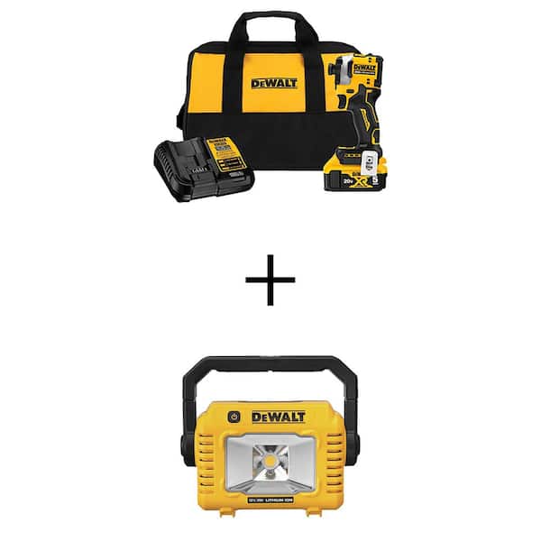 DEWALT ATOMIC 20V MAX Lithium-Ion Cordless 1/4 in. Brushless Impact Driver Kit and Compact Task Light with 5Ah Battery