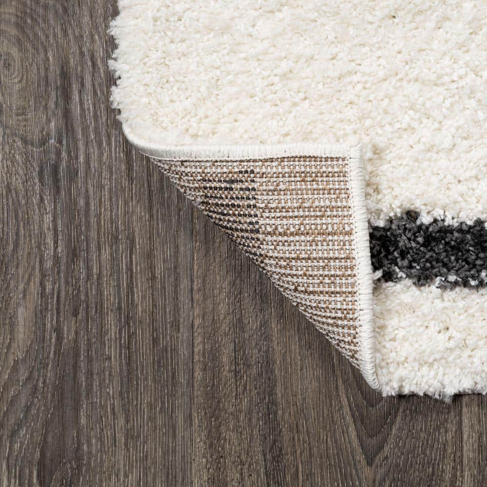 Alaro Berber-Inspired Ivory Stripe Shag Area Rug