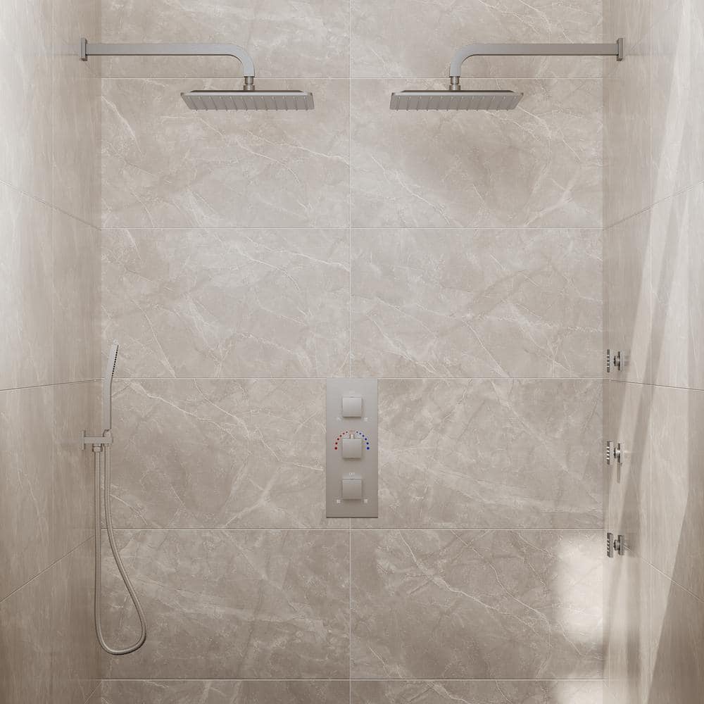 Brushed Nickel Dual 12" Rainfall Shower System with Handheld and Jets