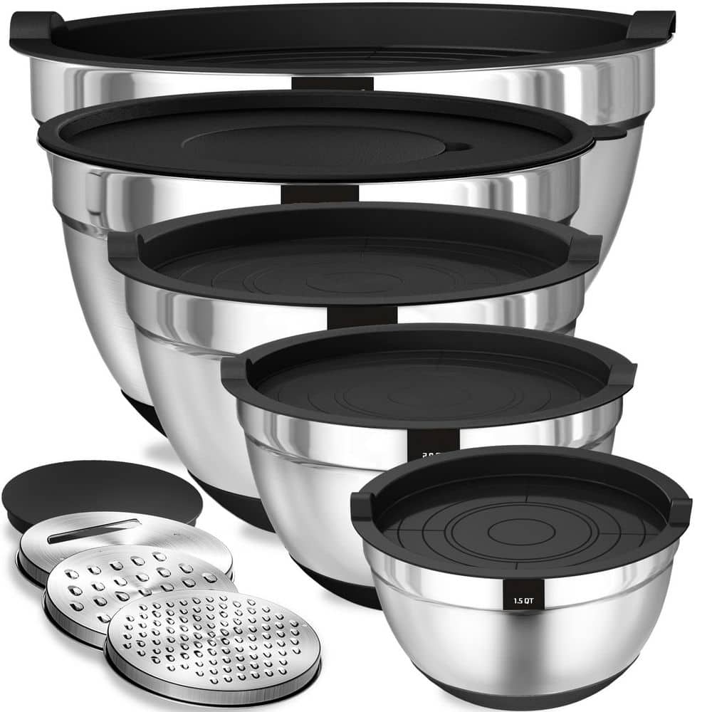 Wudkey 8-Pieces Stainless Steel Black Nesting Bowl w/ Grater