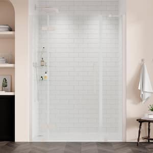 Tampa 50 1/16 in. W x 72 in. H Pivot Frameless Shower Door in SN With Shelves