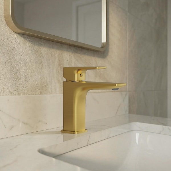 6.5 in. Low-Arc 1-Handle Single Hole Brass Bathroom Sink Faucet with Drain Assembly in Brushed Gold, 1.2 GPM