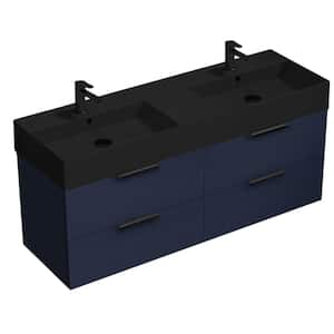 Derin 55.51 in. W x 18.11 in. D x 25.2 in. H Modern Bathroom Vanity in Night Blue with Matte Black Ceramic Top