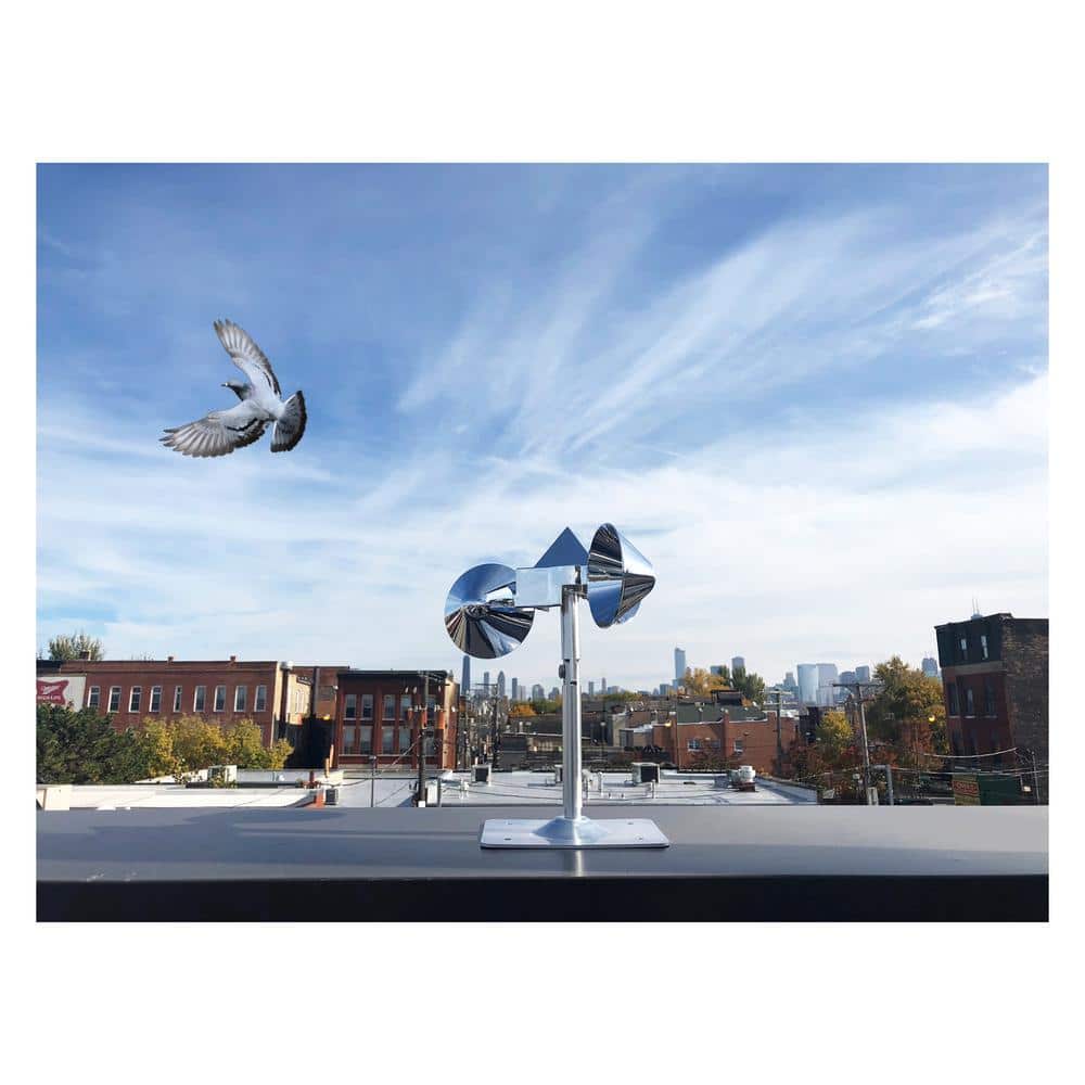 Silver Wind-Powered Spinning Bird Deflector with Reflective Cones