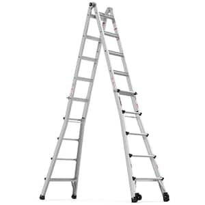 22 ft. Multi-Position Extension Aluminium Ladder with Wheels, A-Frame 300 lb. Weight Rating