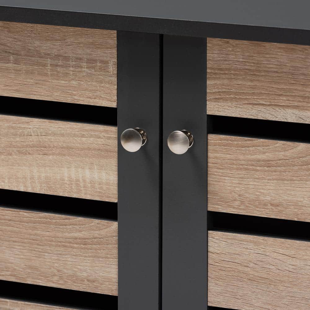 Two-Tone Oak and Dark Gray 2-Door Shoe Storage Cabinet