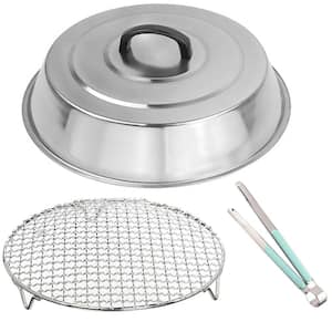 3-Piece 12 in. Round Stainless Steel Basting Cover Dome, Cooling Wire Racks and BBQ Tong