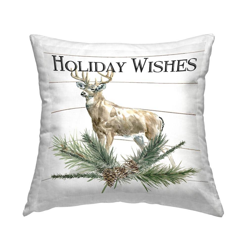 Holiday Wishes Deer Seasonal Pine Sprig 18" Square Throw Pillow