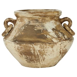 10 in. Beige Distressed Ceramic Decorative Vase