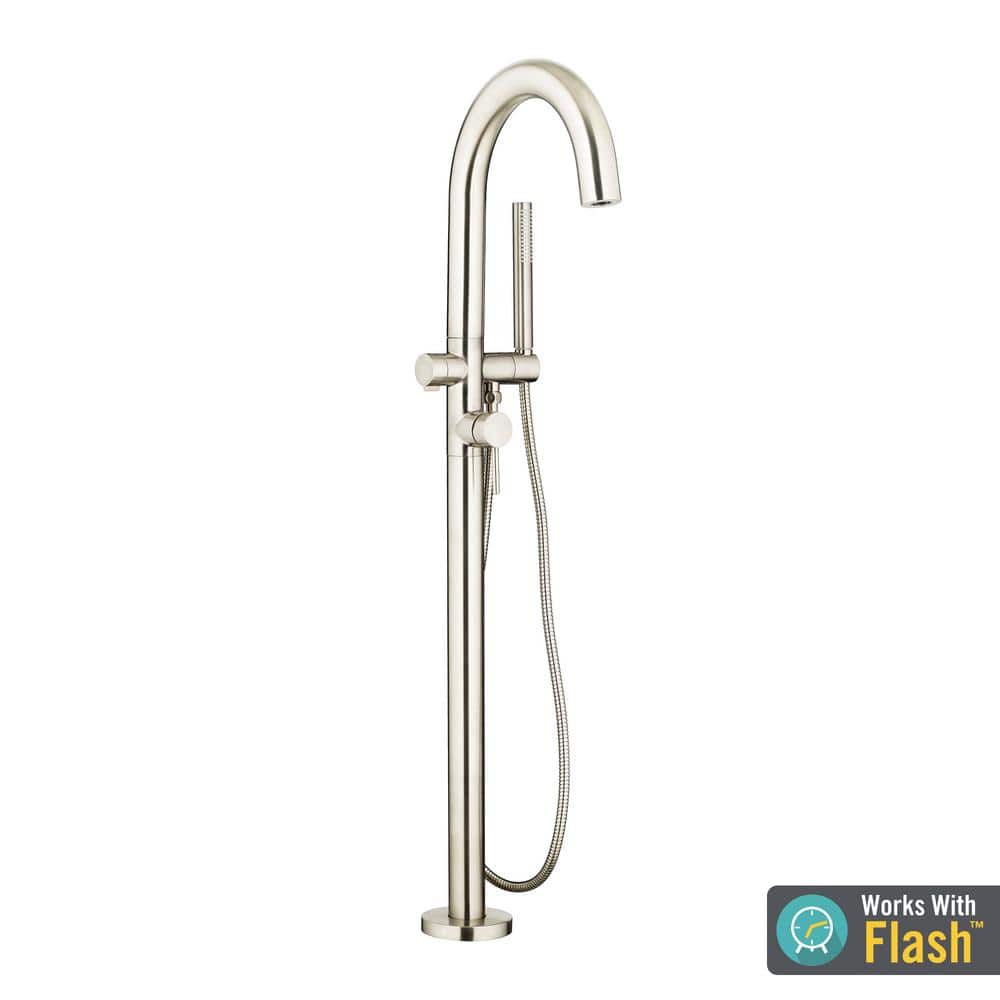 Brushed Nickel Freestanding Tub Filler with Hand Shower