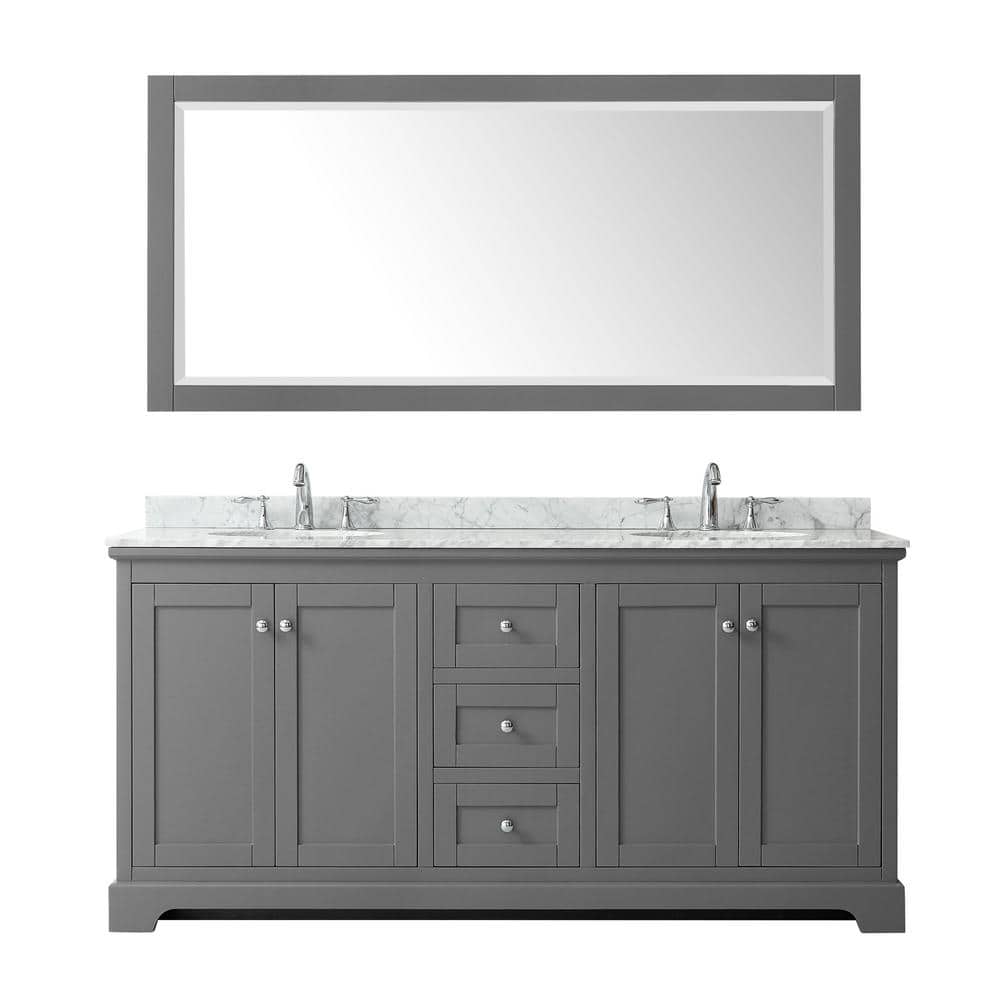 Avery 72" Dark Gray Double Bathroom Vanity with White Carrara Marble