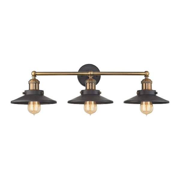 Titan Lighting English Pub 3-Light Tarnished Graphite and Antique Brass Vanity Light