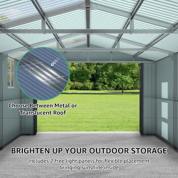 13 ft. W x 20 ft. D Gray Metal Outdoor Garage Shed with Windows