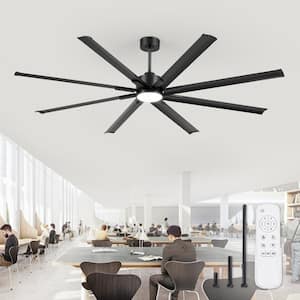 84 in. Indoor Black Downrod Angled Mount 3-Colors LED 6-Speeds Industrial Ceiling Fan with Light Kit and Remote Control