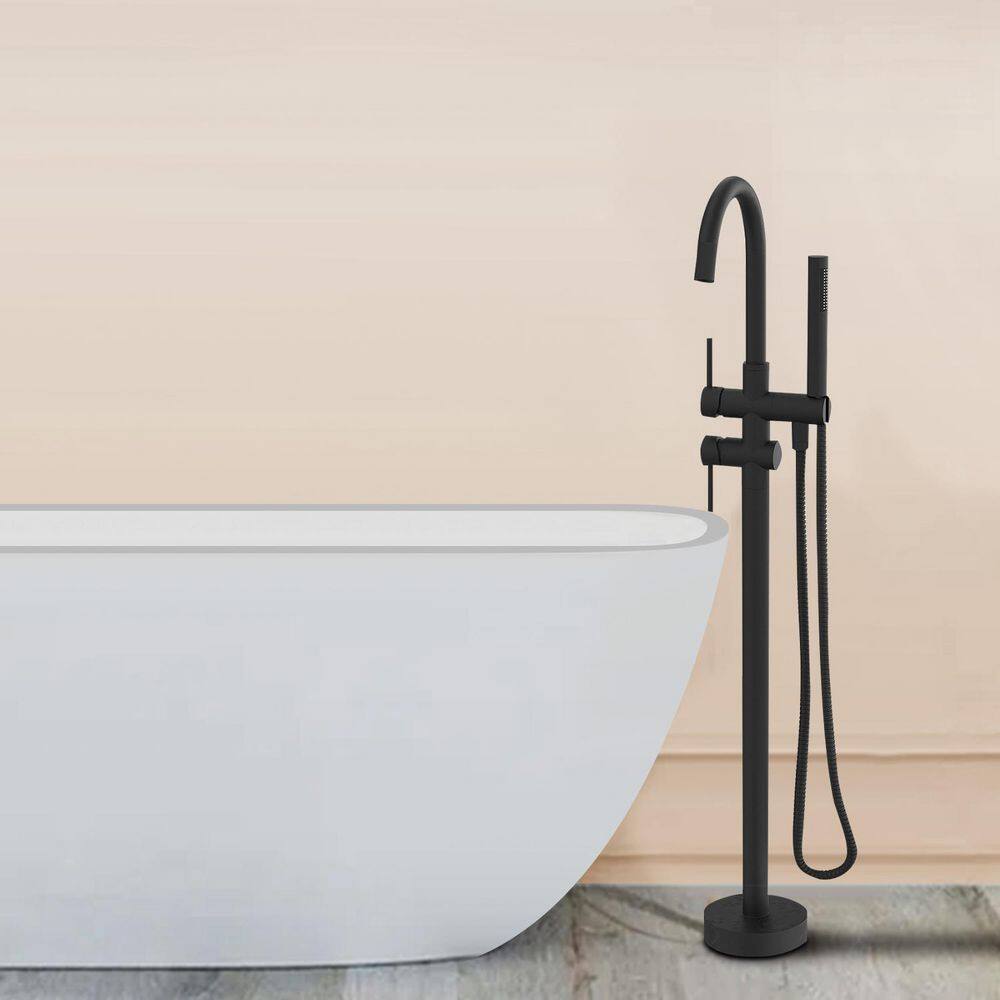 42-7/8 in. 1-Handle Freestanding Anti Scald Bathtub Faucet with Hand Shower Head in Matte Black price history on PriceWatchPro