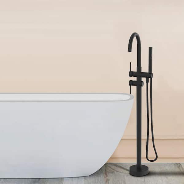 Satico 42-7/8 in. 1-Handle Freestanding Anti Scald Bathtub Faucet with Hand Shower Head in Matte Black